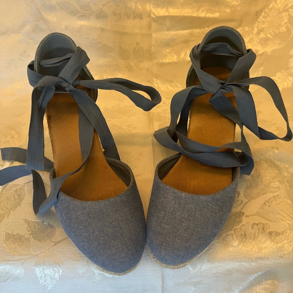 Blue Espadrille Wedge Sandals